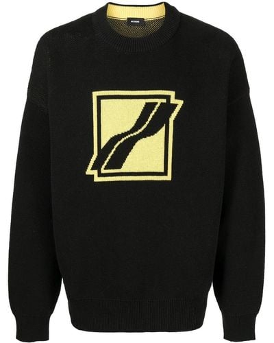 we11done Intarsia-logo Crew-neck Sweater - Black