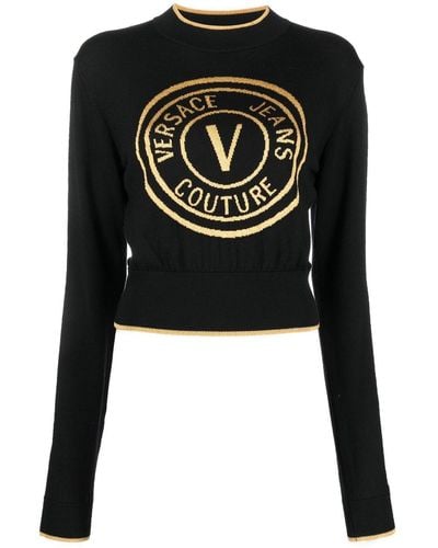 Versace Jeans Couture Intarsien-Pullover mit Logo - Schwarz