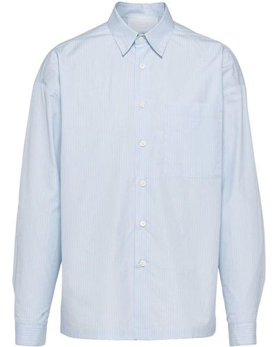 Prada Camisa a rayas con logo triangular - Azul