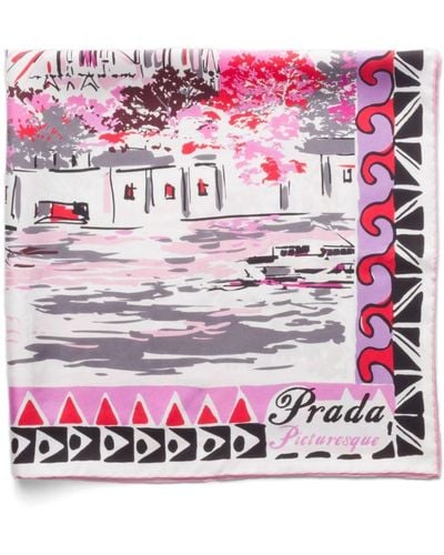 Prada Pittoresque Paris プリント シルクスカーフ - ピンク