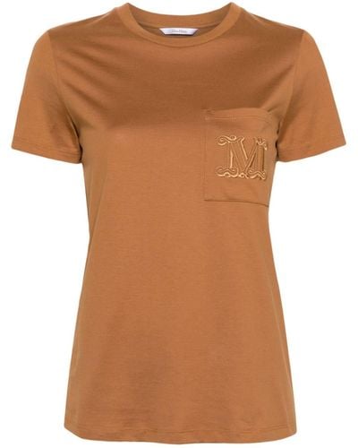 Max Mara T-shirt en coton à logo brodé - Marron