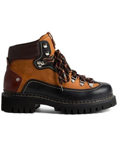 DSquared² Panelled Leather Hiking Boots - Bruin