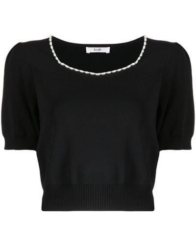 B+ AB Faux Pearl-embellished Knitted Top - Black