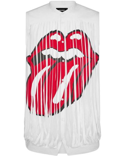 DSquared² Graphic-Print Distressed Cotton Shirt - Red