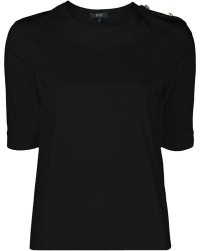 Fay Epaulettes-detailed Piqué-weave T-shirt - Black