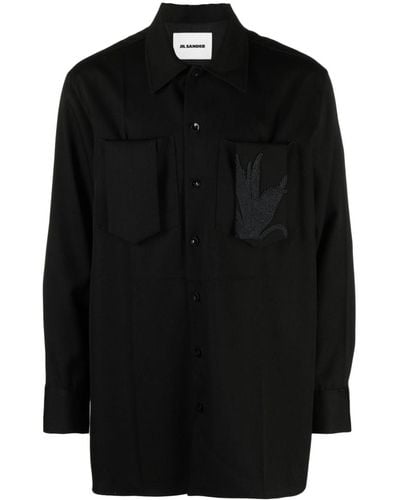 Jil Sander Bead-embellished Virgin Wool Shirt - Black