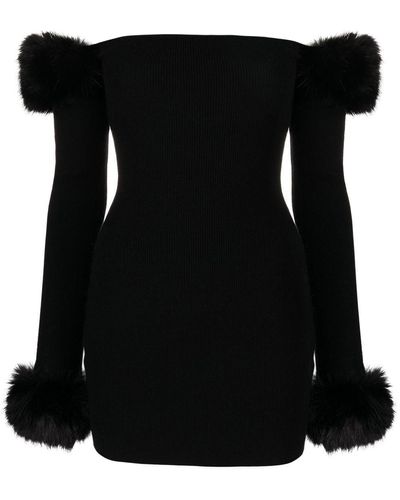 Danielle Guizio Faux-fur Trim Off-shoulder Dress - Black