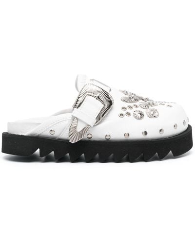 Toga Stud-embellished Leather Slides - White
