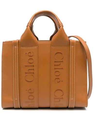 Chloé Small Woody Leather Tote Bag - Brown