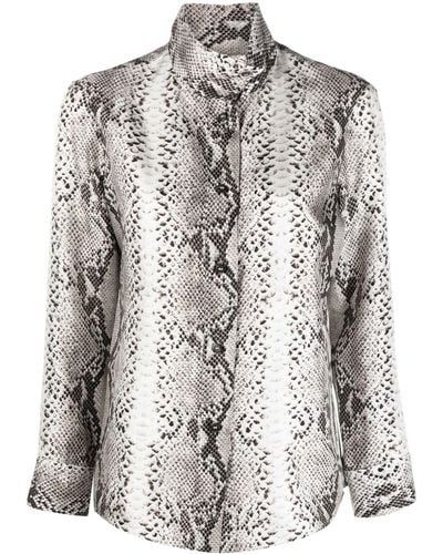 Alberto Biani Snakeskin-print High-neck Silk Shirt - Brown