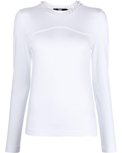 Karl Lagerfeld Pearl-detail Logo-embroidery Top - White