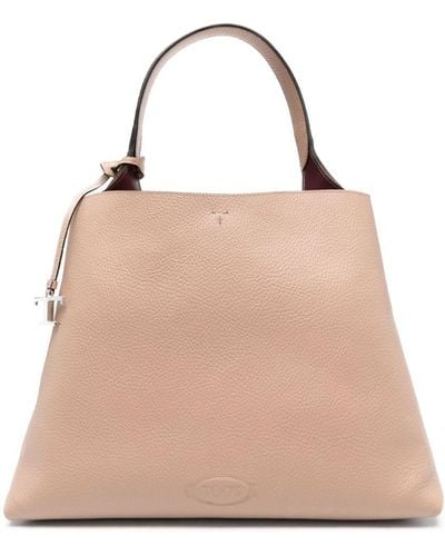 Tod's T Leather Tote Bag - Natural