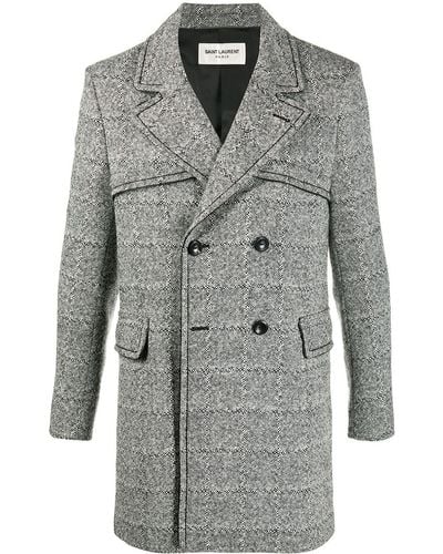 Saint Laurent Double-breasted Grained Coat - Gray