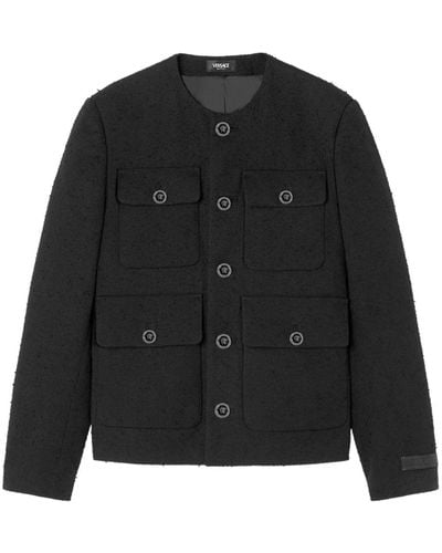 Versace Tweed-Jacke mit Pattentasche - Schwarz