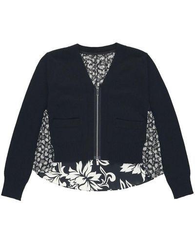 Sacai Floral-print Panelled Cardigan - Blue