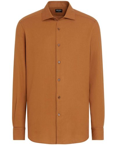 Zegna Cashco Cotton-cashmere Shirt - ブラウン