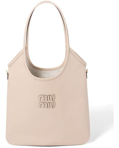 Miu Miu Ivy Logo-appliqué Tote Bag - Natural