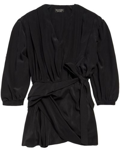 Balenciaga V-neck Silk Minidress - Black