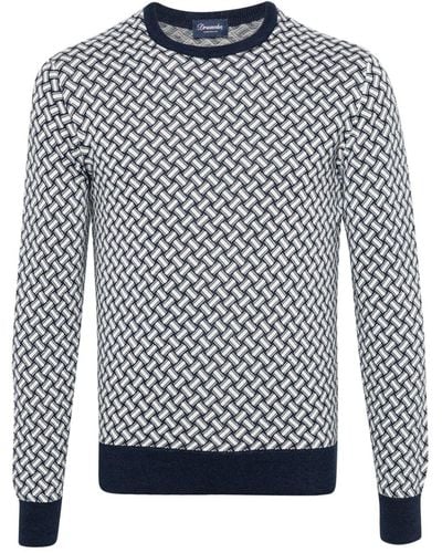 Drumohr Crew-neck Intarsia Knit Jumper - Blue