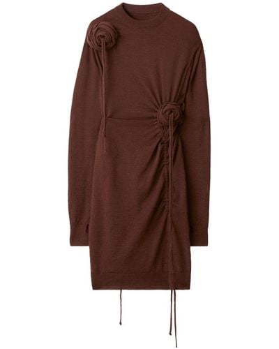 Burberry Rose Ruched Wool Dress - Brown