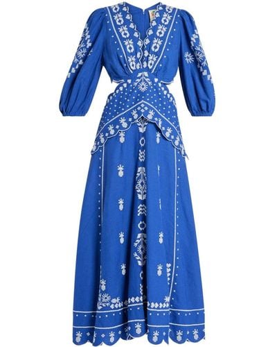 FARM Rio Embroidered Cut-out Maxi Dress - Blue
