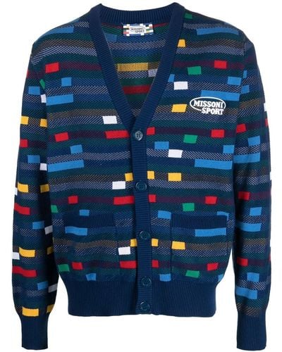 Missoni Cardigan en coton à design colour block - Bleu