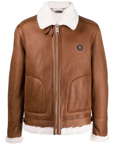 Philipp Plein Shearling-lined Leather Jacket - Brown