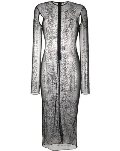 ANDREADAMO Rhinestone-embellished Tulle Midi Dress - Grey