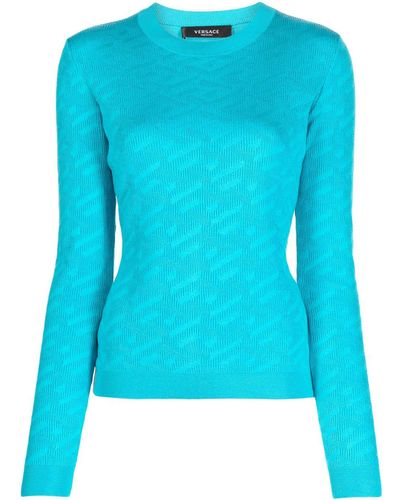 Versace La Greca-jacquard Sweater - Blue