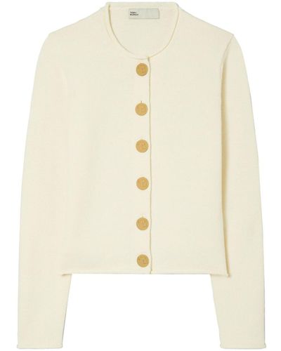 Tory Burch Logo-engraved Button Cardigan - Natural