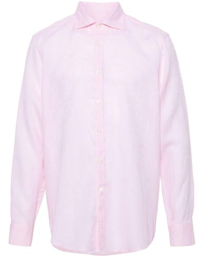 Canali Spread-collar Linen Shirt - Pink
