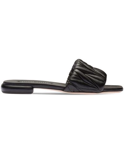 Miu Miu Matelassé Leather Slides - Black