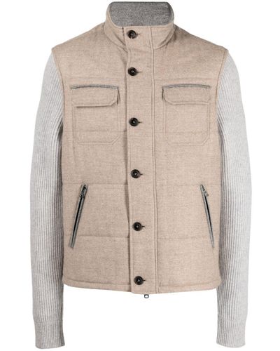 N.Peal Cashmere Ribbed Long-sleeves Quilted Jacket - Natural