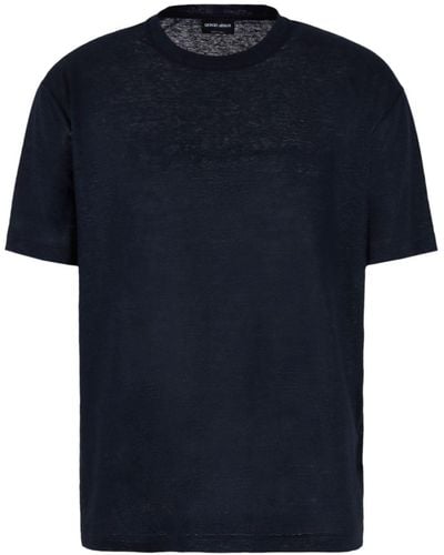 Giorgio Armani Leinen-T-Shirt mit Logo-Stickerei - Blau