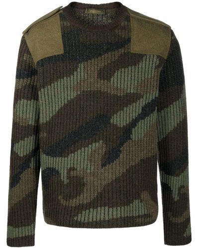Valentino Garavani Camouflage Panelled Ribbed-knit Sweater - Green