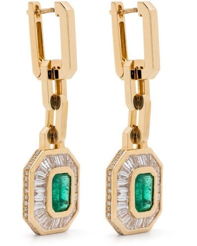 SHAY Orecchini pendenti in oro giallo 18kt con smeraldi e diamanti - Bianco