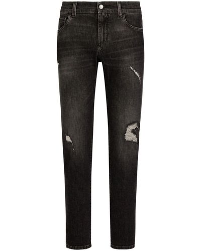 Dolce & Gabbana Jeans Slim Fit In Denim Stretch Con Abrasions - Black