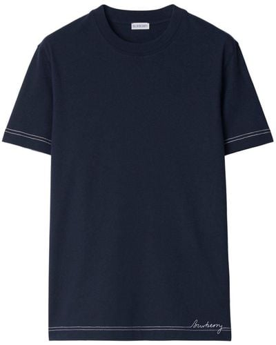 Burberry Contrast-stitching Cotton T-shirt - Blue