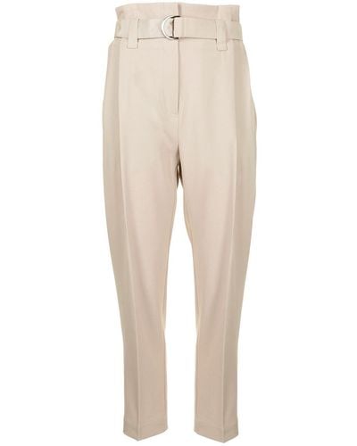 GOODIOUS Cropped Belted Trousers - Natural