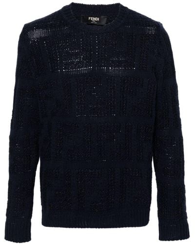 Fendi Grob gestrickter Pullover mit FF - Blau