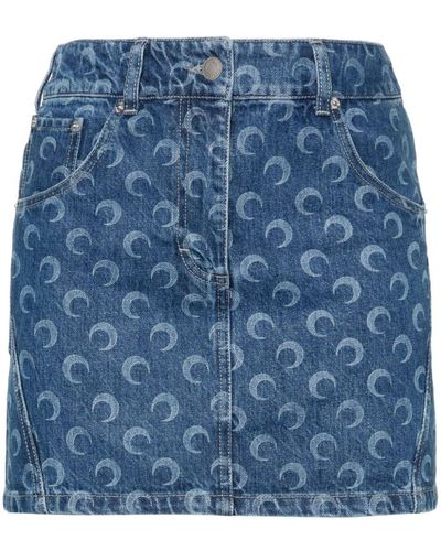Marine Serre Moon Print Denim Mini Skirt - Blue