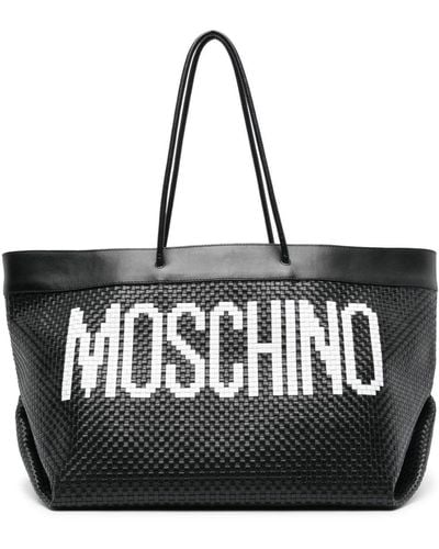 Moschino Logo-print Interwoven Leather Tote Bag - Black