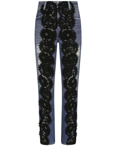 Dolce & Gabbana Lace-appliqué Straight-leg Jeans - Black