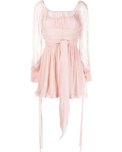 Saint Laurent Puff-sleeve Belted Minidress - Pink
