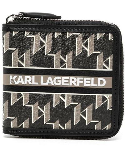 Karl Lagerfeld モノグラム ファスナー財布 - ブラック