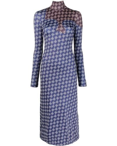 ROKH Robe mi-longue à design bicolore - Bleu