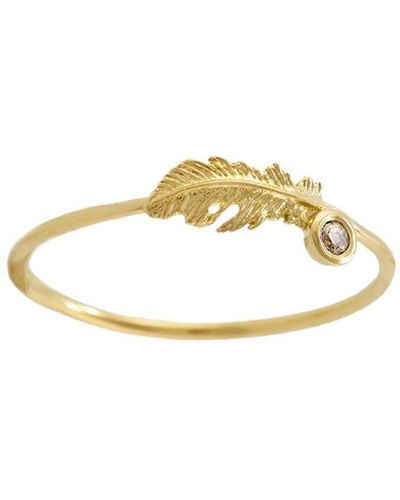 Alex Monroe 18kt Yellow Gold Plume Feather Champagne Diamond Ring - Metallic