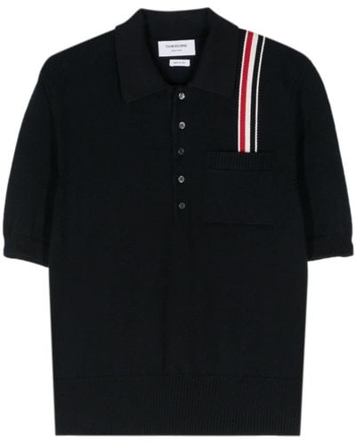Thom Browne Rwb-stripe Knitted Polo Shirt - Black