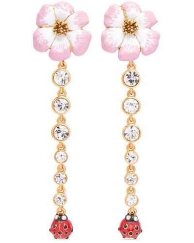 Oscar de la Renta Ladybird Flower Drop Earrings - White