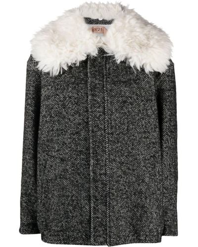 N°21 Herringbone Wool-blend Jacket - Black